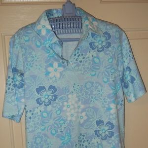 Ladies Medium Blue Floral Polo Shirt Haymaker